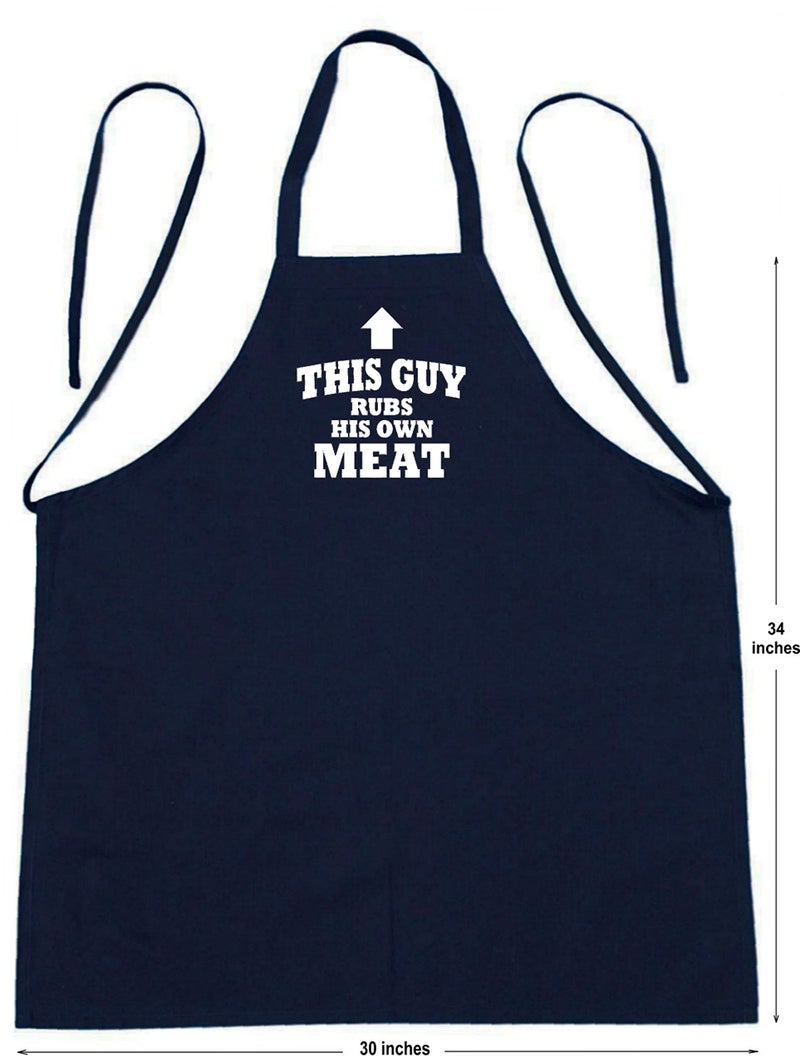 CoolAprons BBQ Apron This Guy Rubs His Own Meat Funny Aprons For Men  Black  Extra Long Ties  One Size Fit All - Image 3